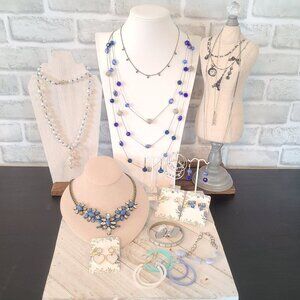 Lot Jewelry Blue Teal Silver Tone Vintage to New Baublebar Korea Necklaces etc